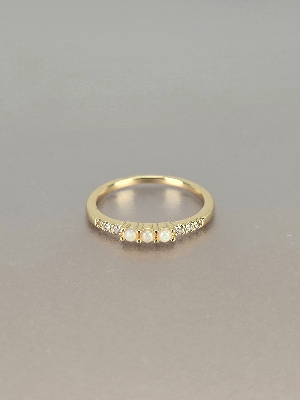 Gold Opal and CZ Accent Ring